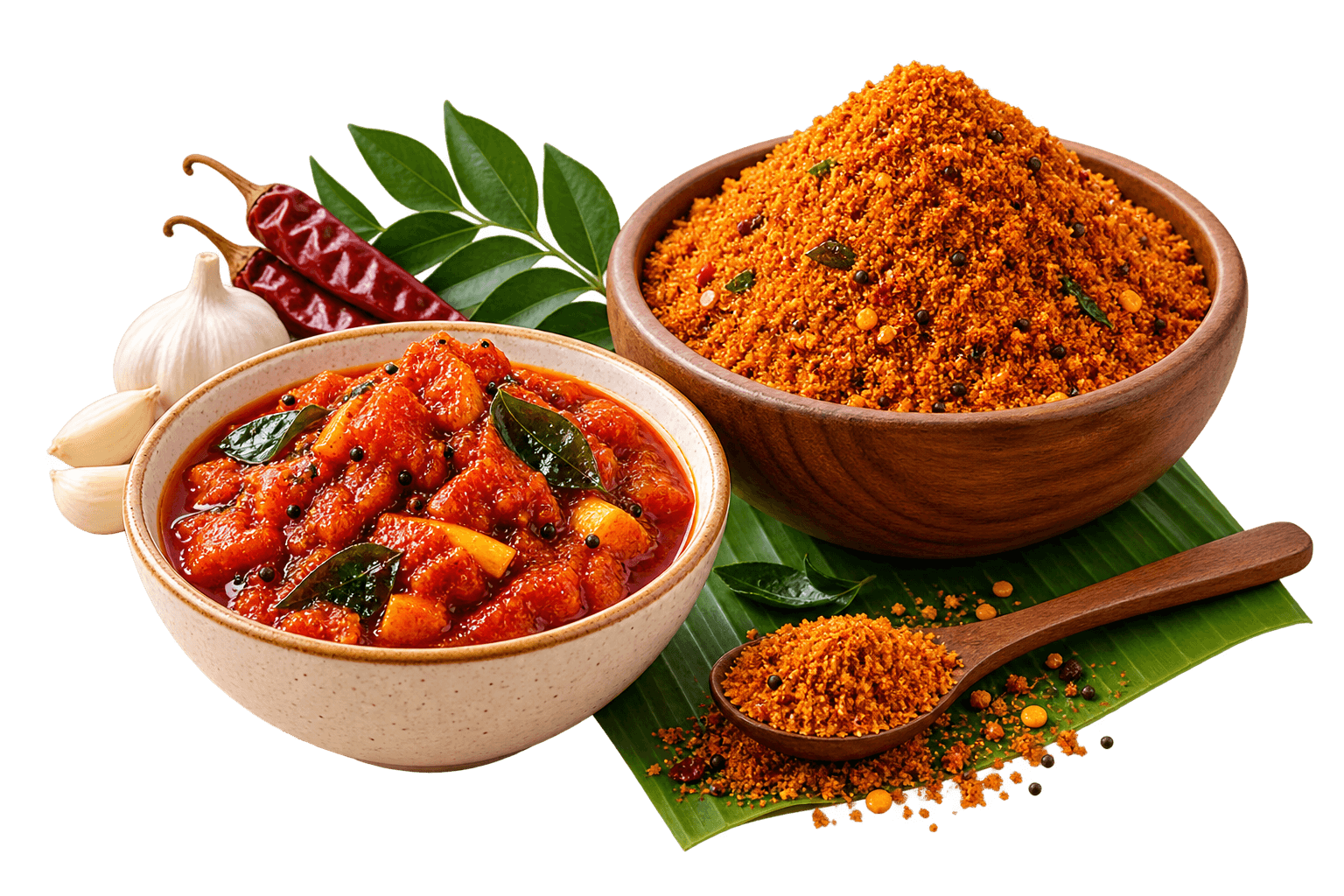 Jars of thokku and podi