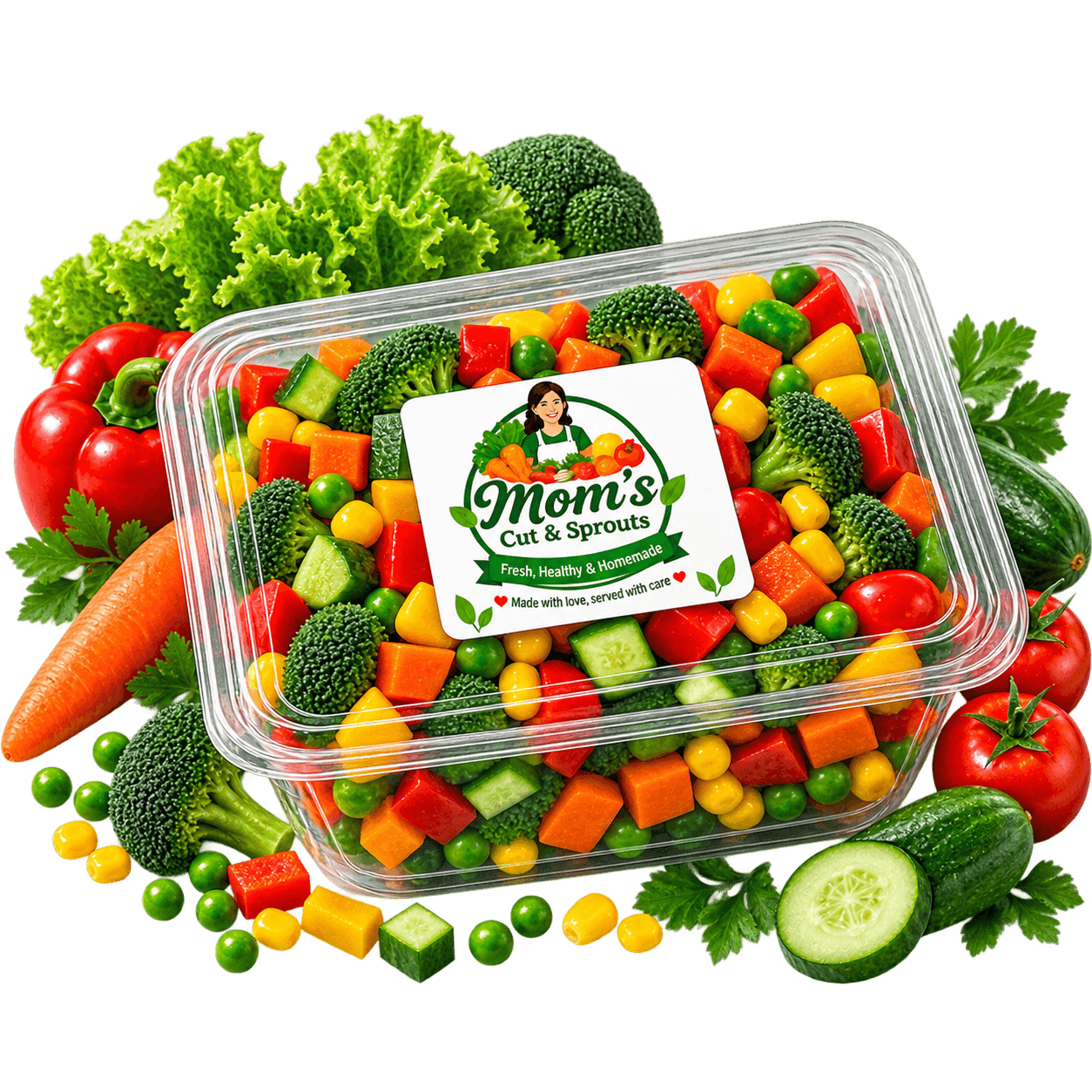 Sealed pack of cut vegetables